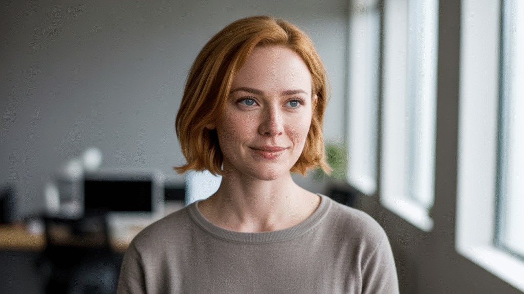 a photograph of a woman with kind eyes a 36xcvbb6qyo43czqnpe5ja xuzsxcuitg szms1kui7 g