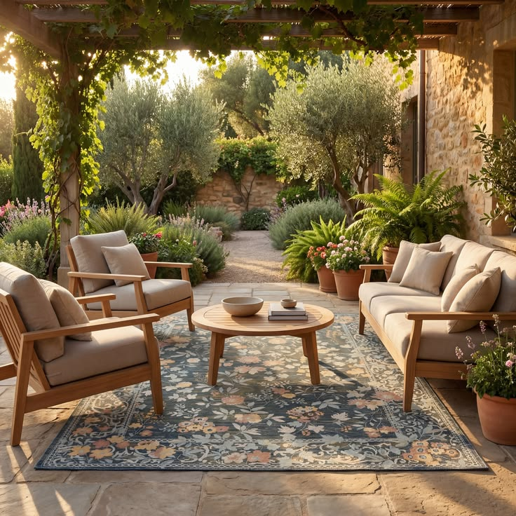 Small Patio Makeover with Rattan Chairs and Lush Greenery image