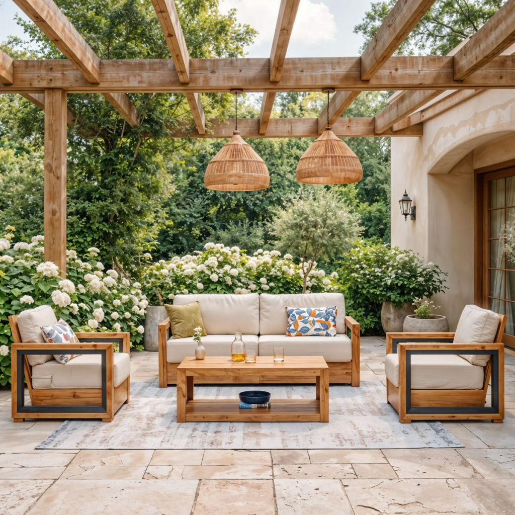 Small Patio Makeover with Rattan Chairs and Lush Greenery image